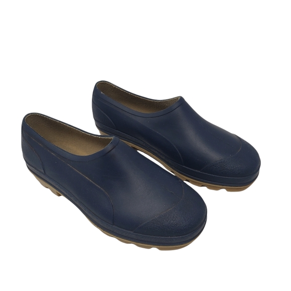 Navy Blue Garden Shoes Size 38 (US Womens 8) Made in France Tan Gum Thick Soles - Picture 2 of 9